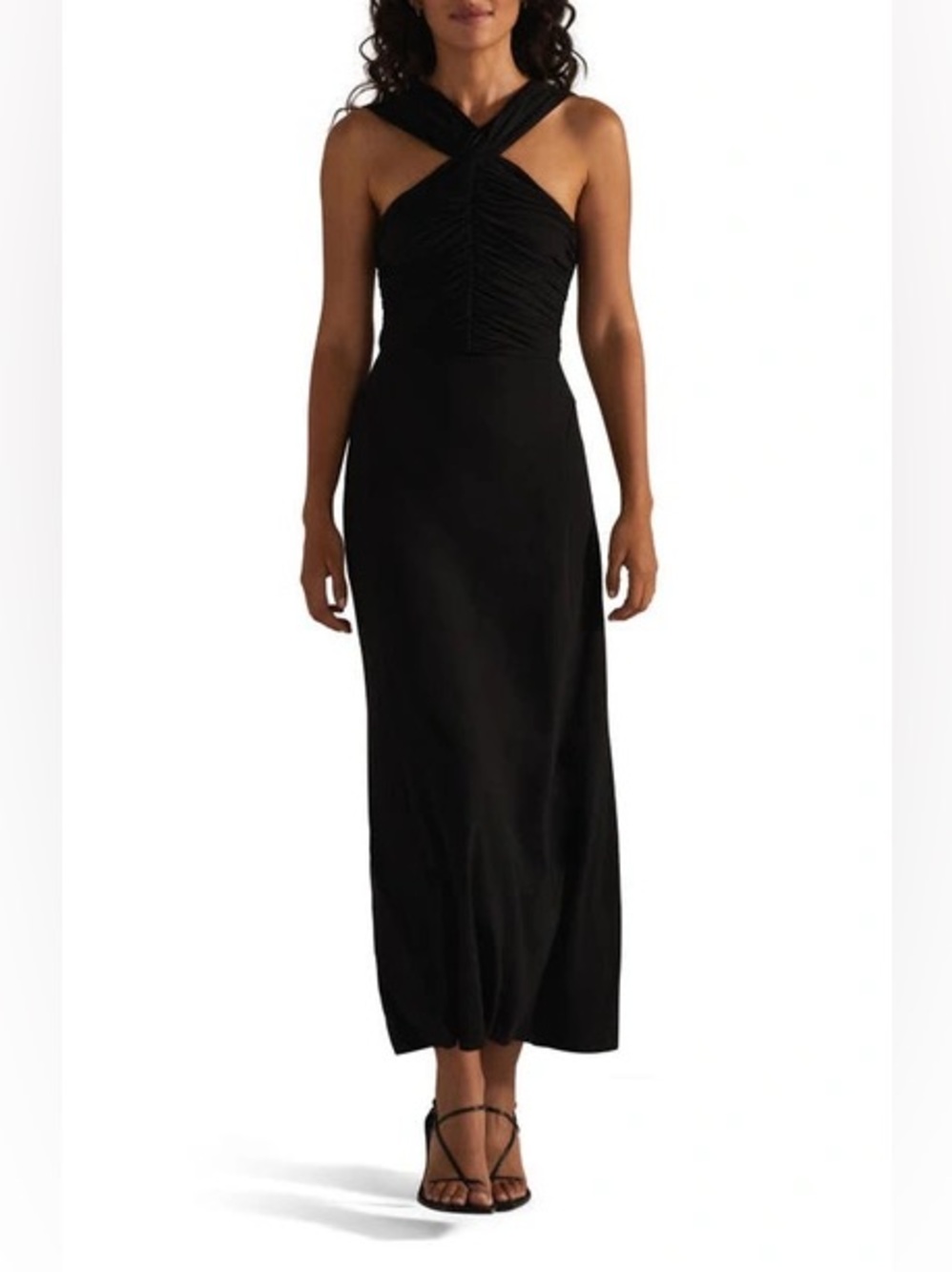 Favorite Daughter Vivien Ruched Black Midi Dress Sleeveless A-Line Medium